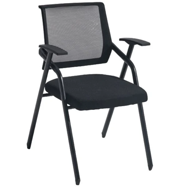 Chaise de conférence pliante à cadre en acier, siège en coton noir avec bras fixes Clearhalo