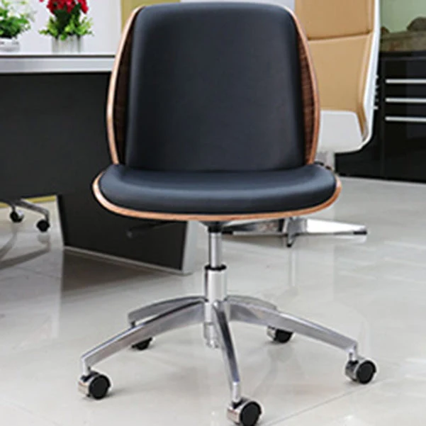Chaise de conférence sans accoudoirs avec cadre chromé, chaise de bureau moderne en cuir Clearhalo