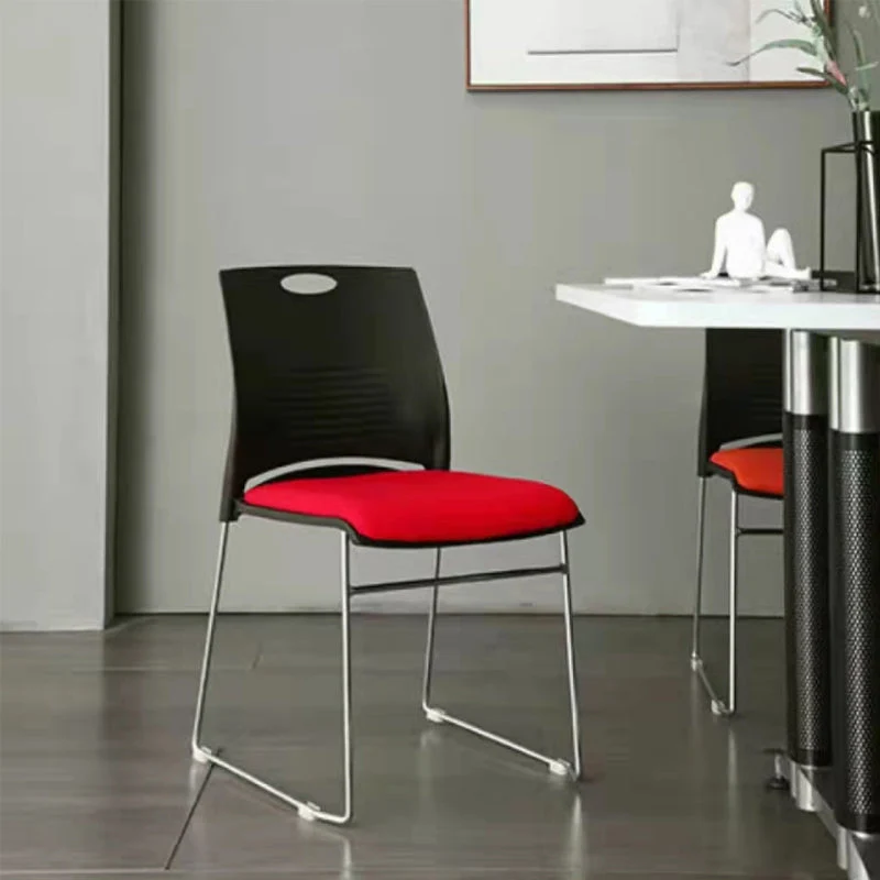 Chaise de conférence sans bras à dossier bas, chaise ergonomique à cadre en acier argenté Clearhalo