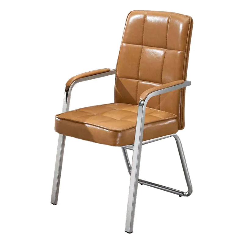 Chaise en cuir moderne à bras fixes, sans roues, chaise de bureau à dossier moyen Clearhalo