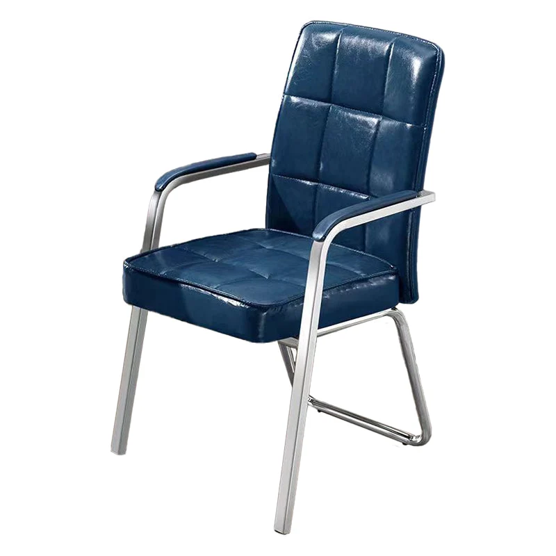 Chaise en cuir moderne à bras fixes, sans roues, chaise de bureau à dossier moyen Clearhalo
