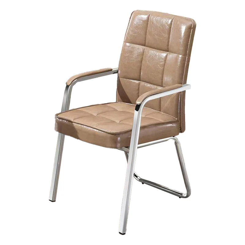 Chaise en cuir moderne à bras fixes, sans roues, chaise de bureau à dossier moyen Clearhalo