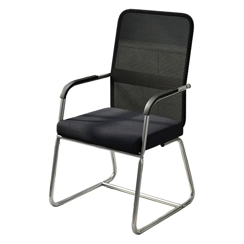 Chaise en cuir moderne à bras fixes, sans roues, chaise de bureau à dossier moyen Clearhalo