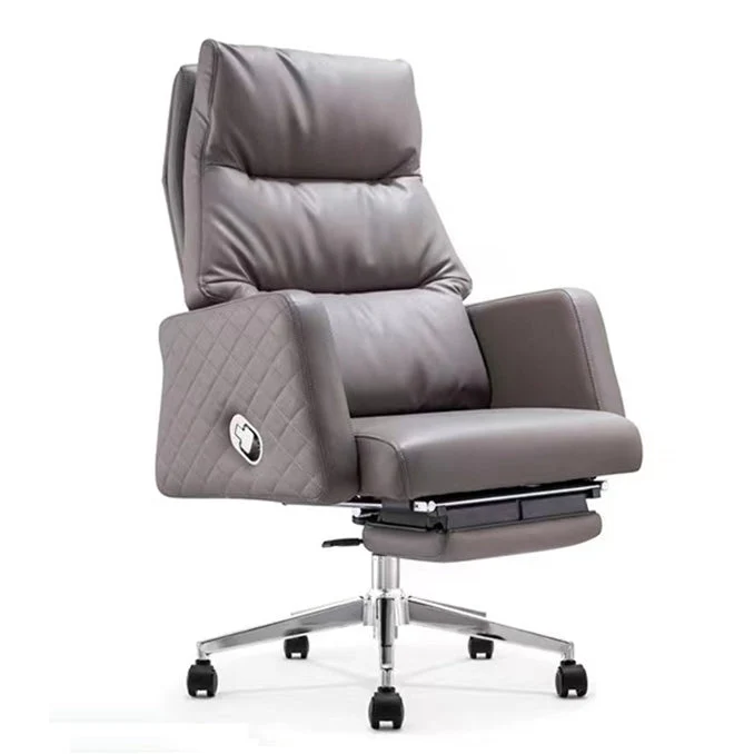 Chaise de direction en cuir gris, chaise de bureau pivotante contemporaine à bras rembourrés Clearhalo