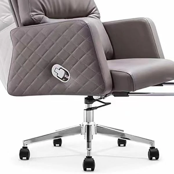 Chaise de direction en cuir gris, chaise de bureau pivotante contemporaine à bras rembourrés Clearhalo