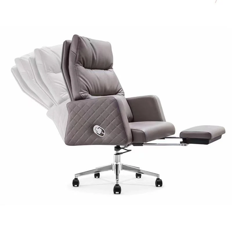 Chaise de direction en cuir gris, chaise de bureau pivotante contemporaine à bras rembourrés Clearhalo