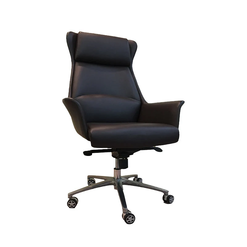 Chaise de direction rembourrée contemporaine, chaise pivotante en simili cuir noir Clearhalo