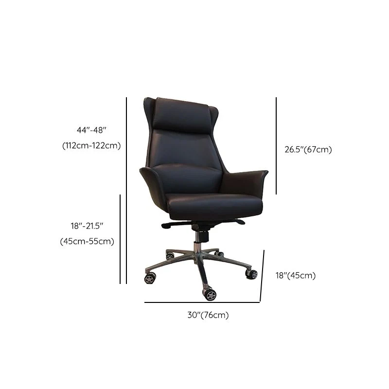 Chaise de direction rembourrée contemporaine, chaise pivotante en simili cuir noir Clearhalo