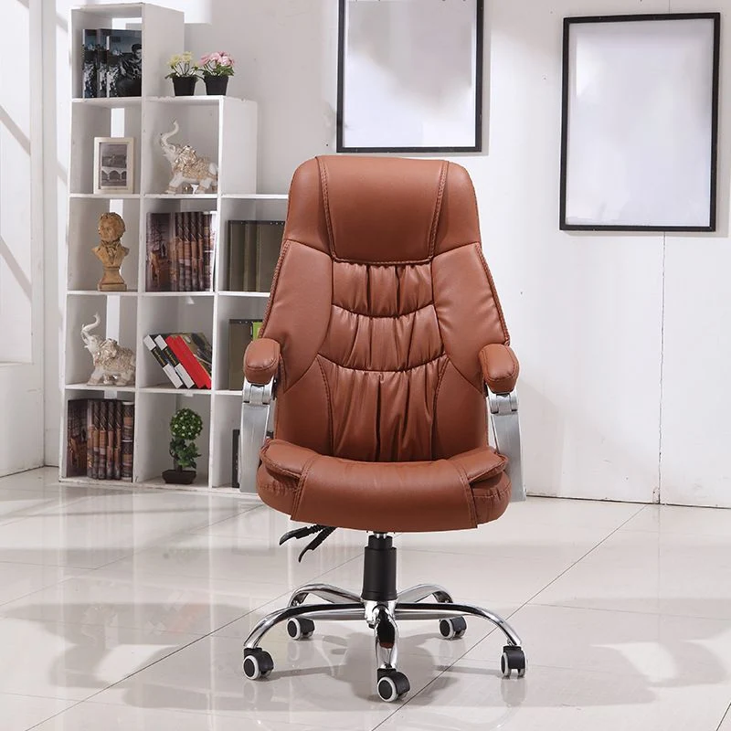 Chaise d'ordinateur moderne à accoudoirs fixes, chaise de bureau en cuir marron/noir Clearhalo