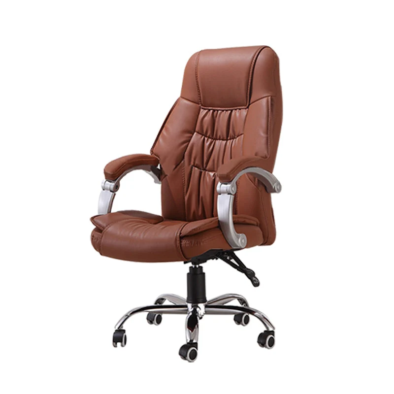 Chaise d'ordinateur moderne à accoudoirs fixes, chaise de bureau en cuir marron/noir Clearhalo