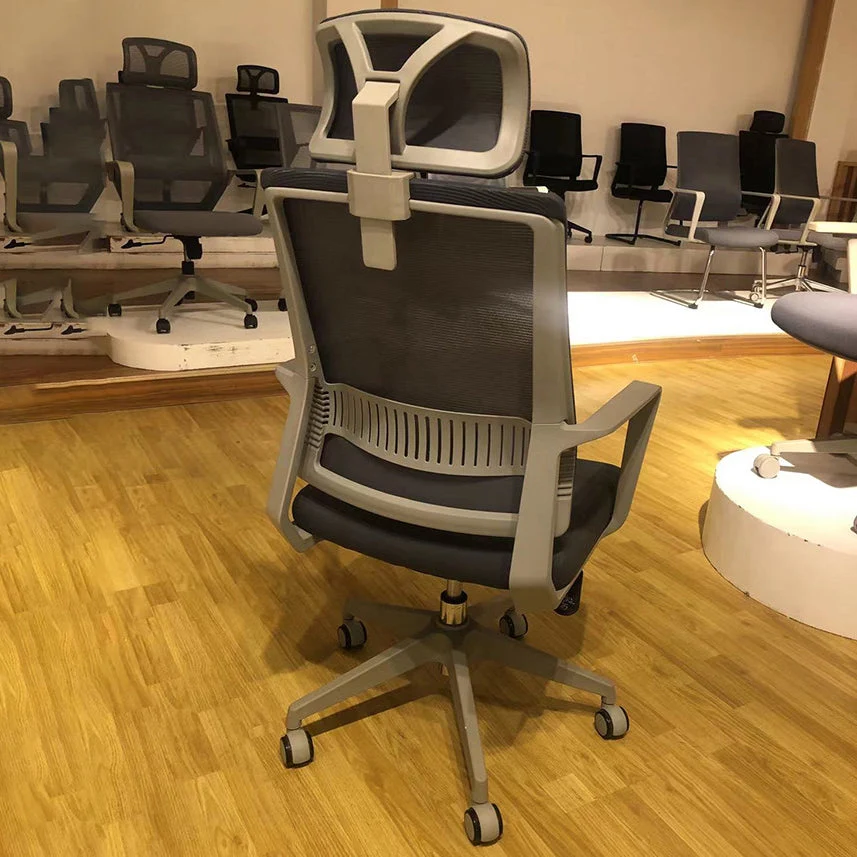 Chaise d'ordinateur moderne à bras réglables avec roulettes, chaise de bureau en nylon à dossier haut Clearhalo