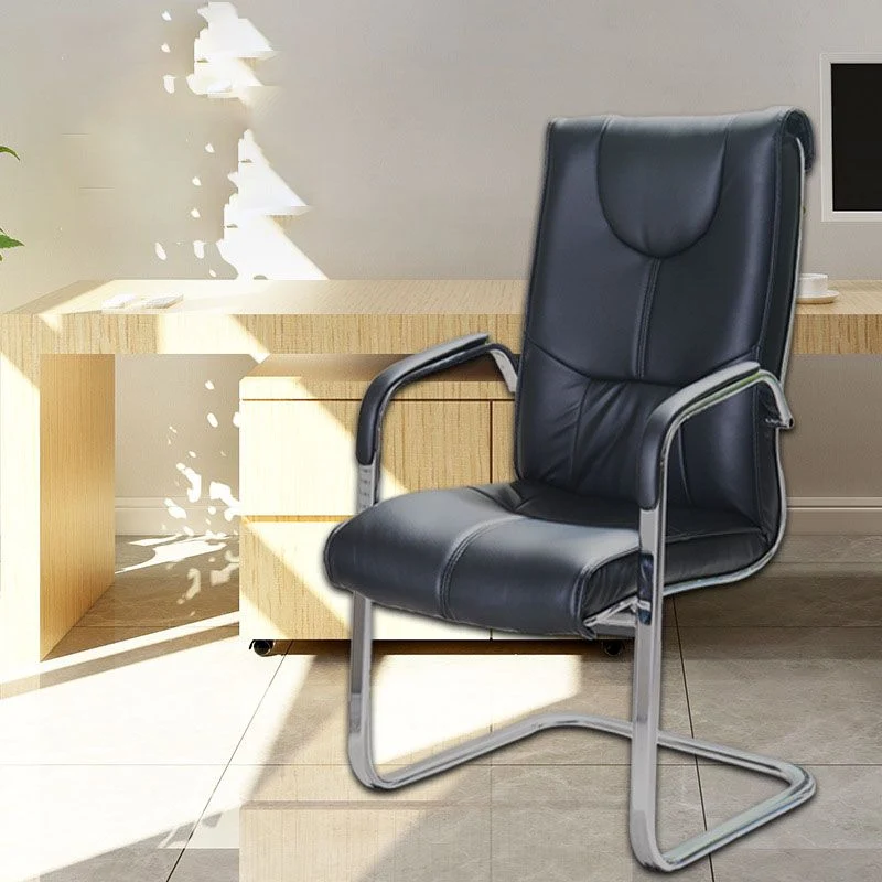Chaise d'ordinateur moderne, chaise à bras fixes, chaise en cuir à dossier haut Clearhalo