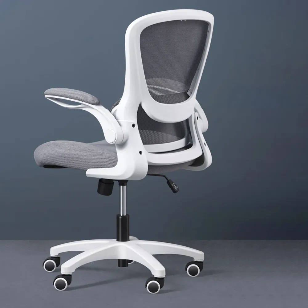 Chaise d'ordinateur moderne en maille, chaise à dossier moyen avec roulettes en gris/orange/noir Clearhalo