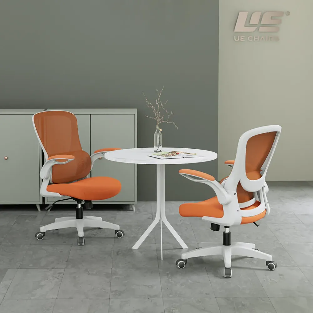 Chaise d'ordinateur moderne en maille, chaise à dossier moyen avec roulettes en gris/orange/noir Clearhalo