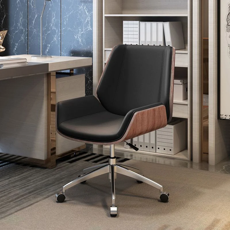 Chaise ergonomique moderne à dossier moyen, en cuir, à hauteur de siège réglable Clearhalo