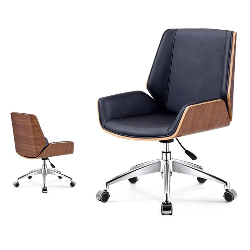Chaise ergonomique moderne à dossier moyen, en cuir, à hauteur de siège réglable Clearhalo