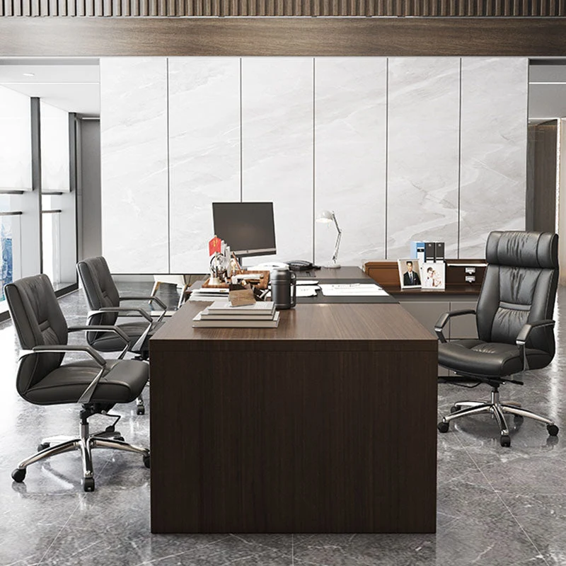 Chaise de gestionnaires en cuir contemporaine, chaise de bureau à bras rembourrés pour bureau Clearhalo