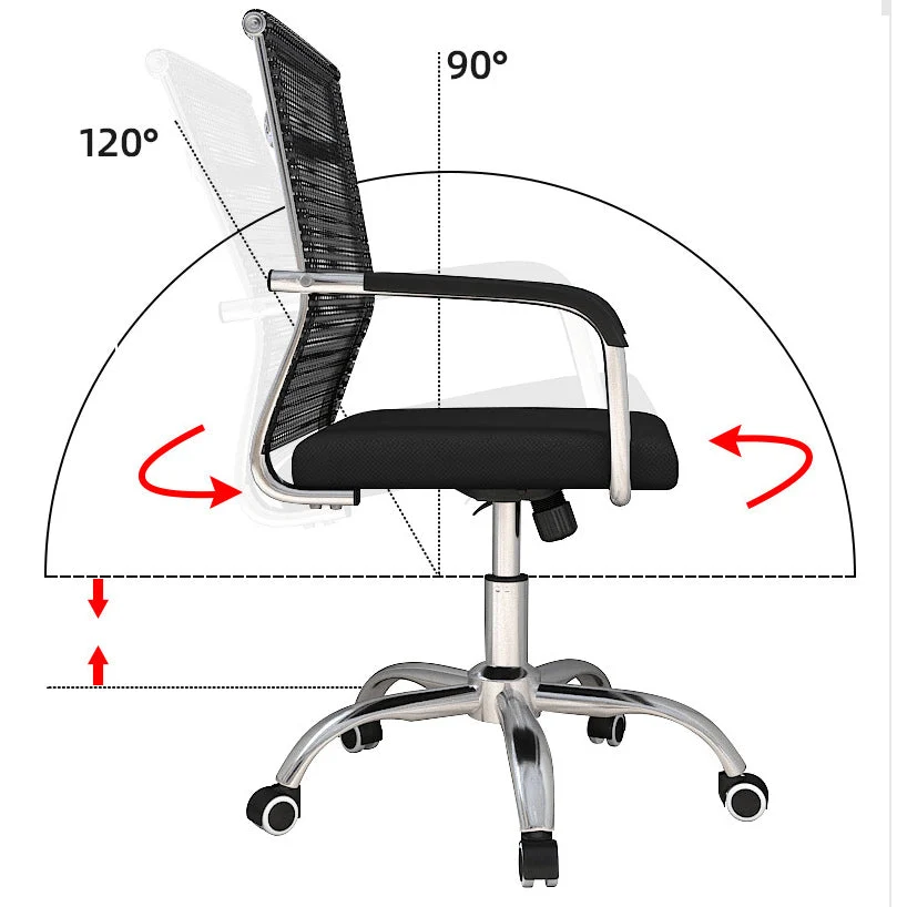 Chaise moderne avec accoudoirs inclus et roulettes, chaise de bureau en maille à dossier moyen Clearhalo