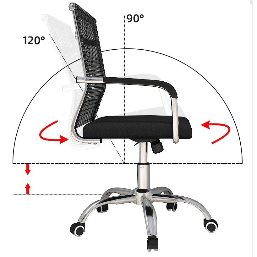 Chaise moderne avec accoudoirs inclus et roulettes, chaise de bureau en maille à dossier moyen Clearhalo