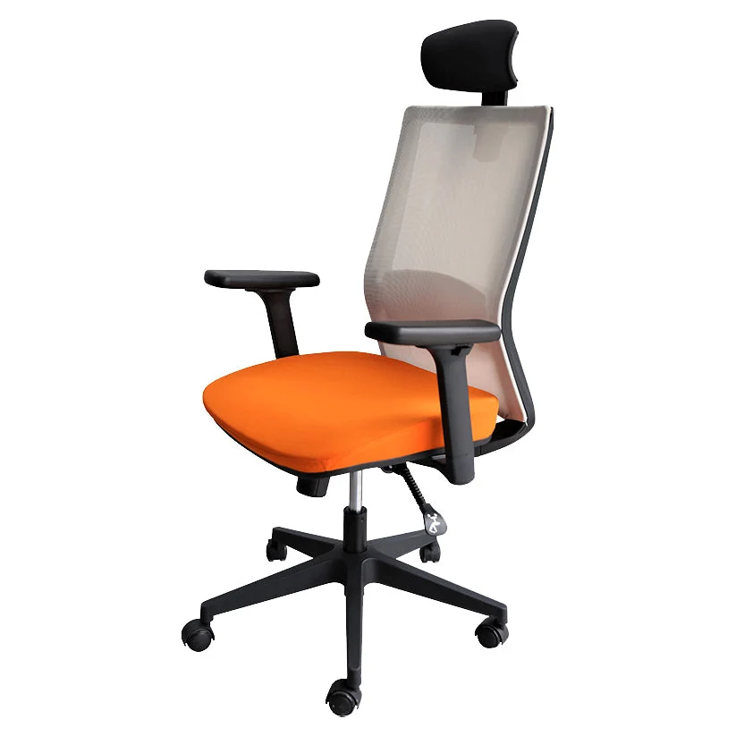 Chaise moderne avec accoudoirs inclus et roulettes, chaise de bureau en maille à dossier moyen, orange Clearhalo
