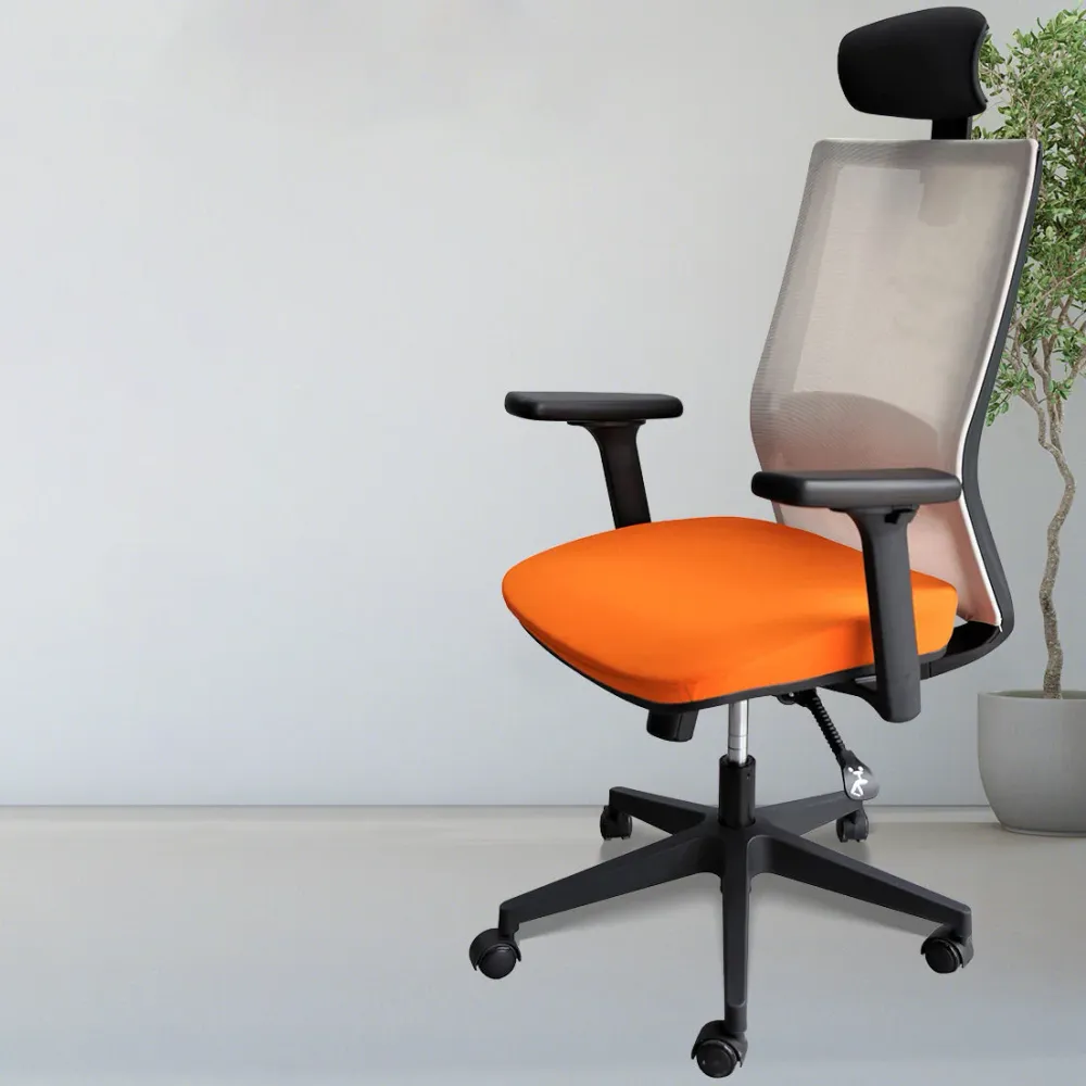 Chaise moderne avec accoudoirs inclus et roulettes, chaise de bureau en maille à dossier moyen, orange Clearhalo