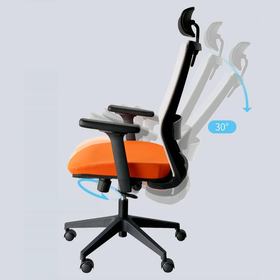 Chaise moderne avec accoudoirs inclus et roulettes, chaise de bureau en maille à dossier moyen, orange Clearhalo
