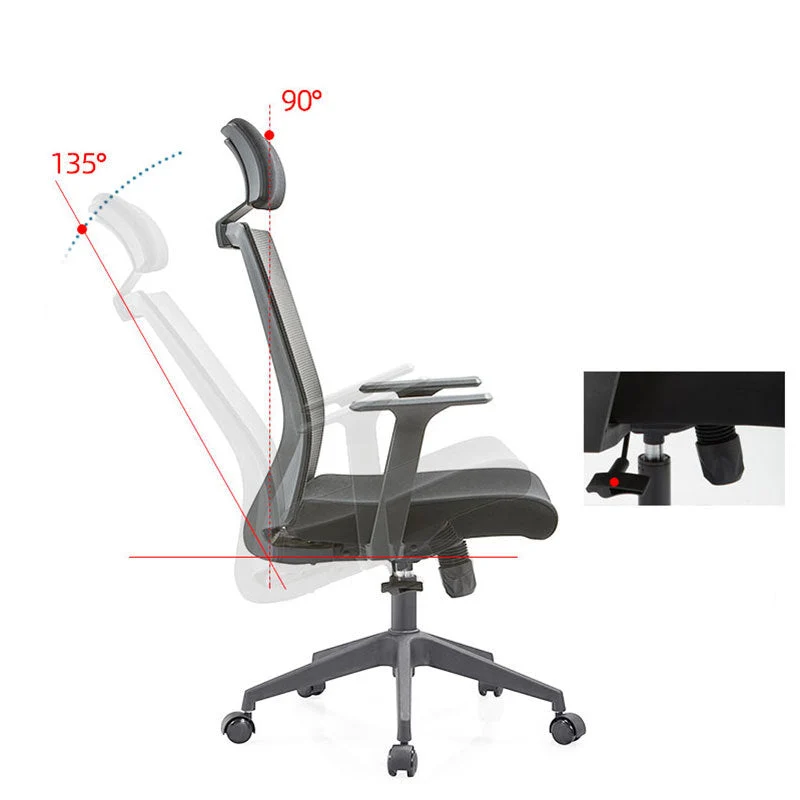 Chaise moderne à bras fixes avec roulettes, chaise de travail à dossier moyen, chaise de bureau en maille Clearhalo