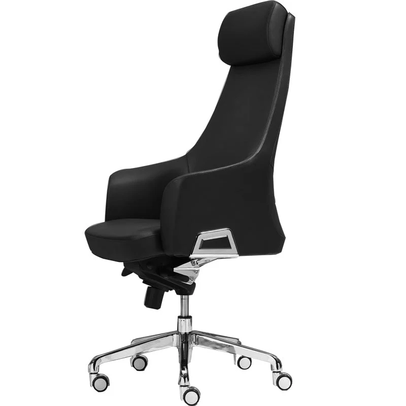 Chaise pivotante à bras fixes moderne, cadre chromé, chaise de bureau de gestion en cuir Clearhalo