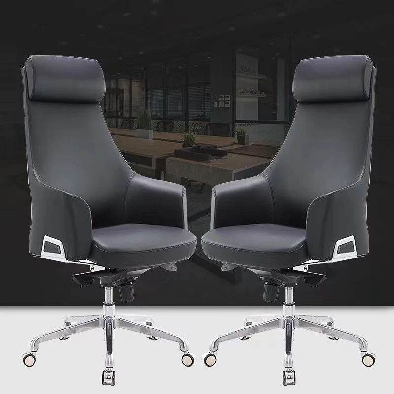 Chaise pivotante à bras fixes moderne, cadre chromé, chaise de bureau de gestion en cuir Clearhalo