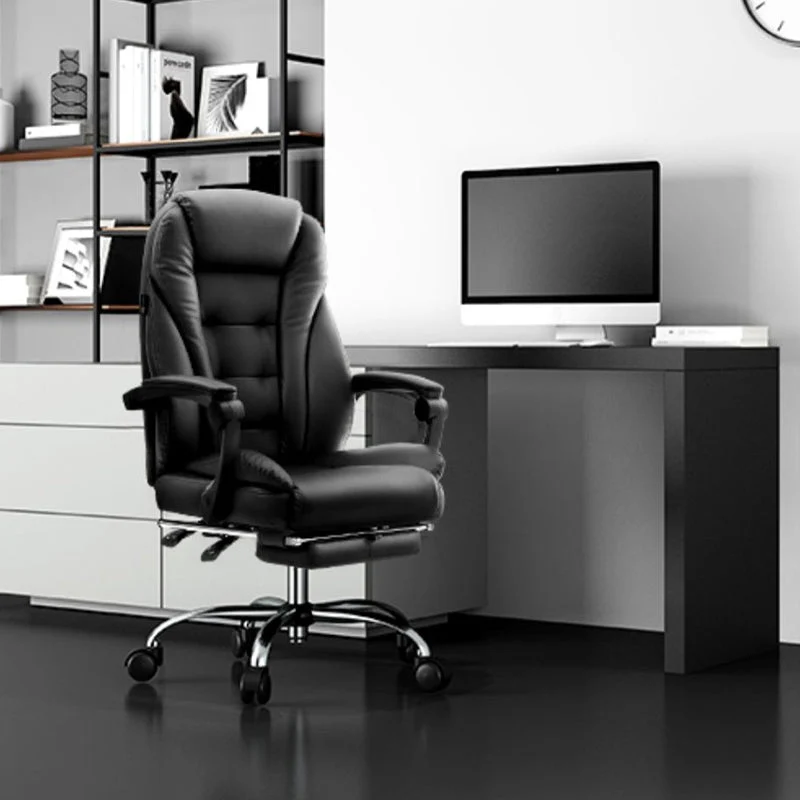 Chaise pivotante contemporaine en simili cuir, cadre noir, bras fixes, chaise de bureau Clearhalo