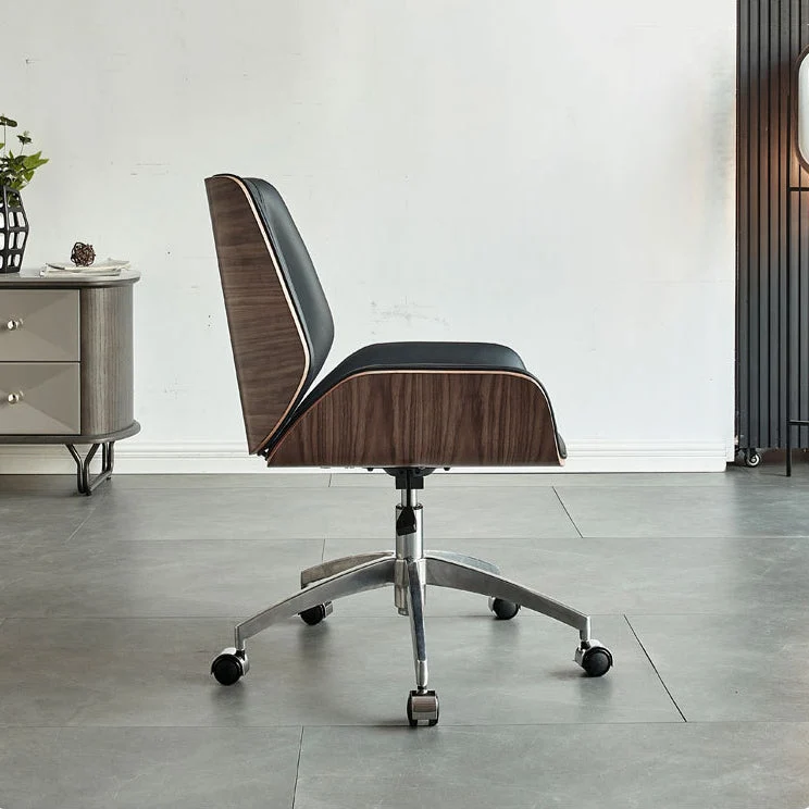 Chaise pivotante en cuir moderne, sans accoudoirs, hauteur de siège réglable, chaise de bureau avec roulettes Clearhalo