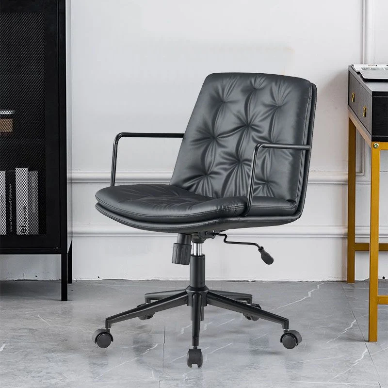 Chaise pivotante à dossier moyen, chaise de bureau moderne en similicuir avec capitonnage Clearhalo