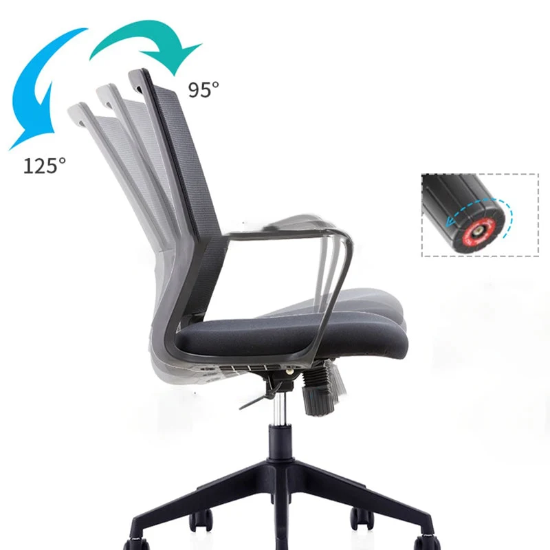 Chaise pivotante noire à bras fixes, chaise à dossier moyen, chaise de bureau de direction souple Clearhalo