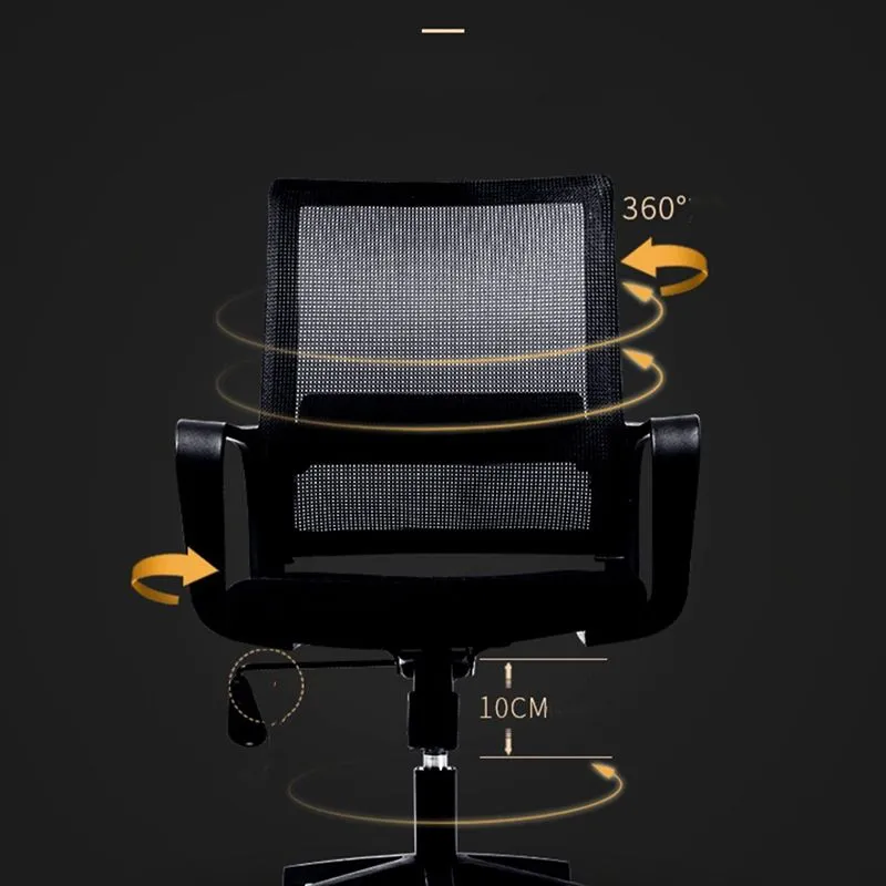Chaise pivotante noire à bras fixes, chaise à dossier moyen, chaise de bureau de direction souple Clearhalo