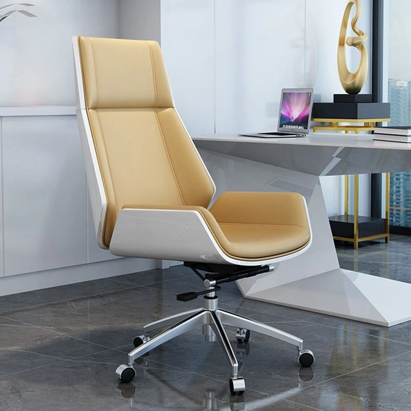 Chaise pivotante à roulettes contemporaine Chaise à dossier haut en simili cuir Clearhalo