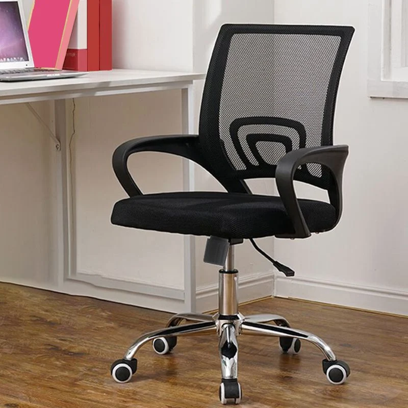 Chaise de travail à bras fixe, moderne, à dossier moyen, avec roulettes, pour le bureau Clearhalo