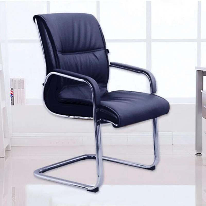 Chaise de travail à dossier moyen, noir/orange, chaise de bureau à accoudoirs fixes avec base en métal Clearhalo