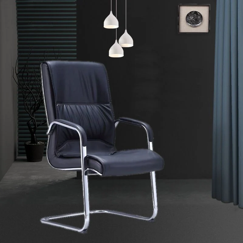 Chaise de travail ergonomique à dossier moyen/haut, chaise de bureau en cuir à bras fixes Clearhalo