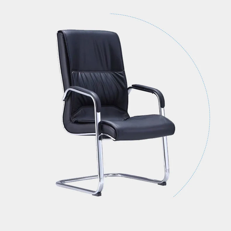 Chaise de travail ergonomique à dossier moyen/haut, chaise de bureau en cuir à bras fixes Clearhalo