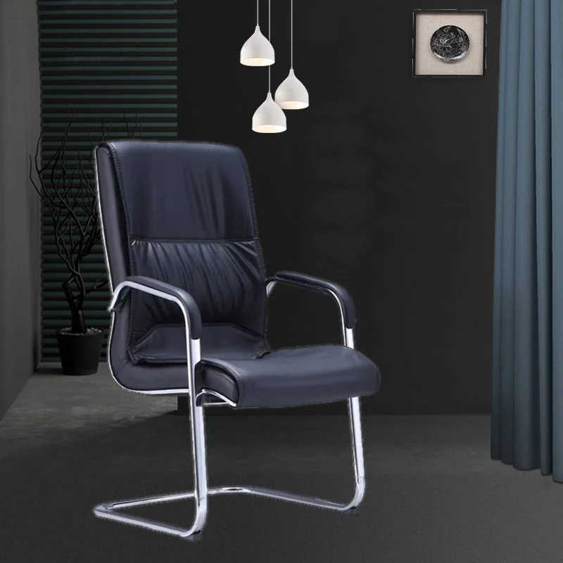 Chaise de travail ergonomique à dossier moyen/haut, chaise de bureau en cuir à bras fixes Clearhalo