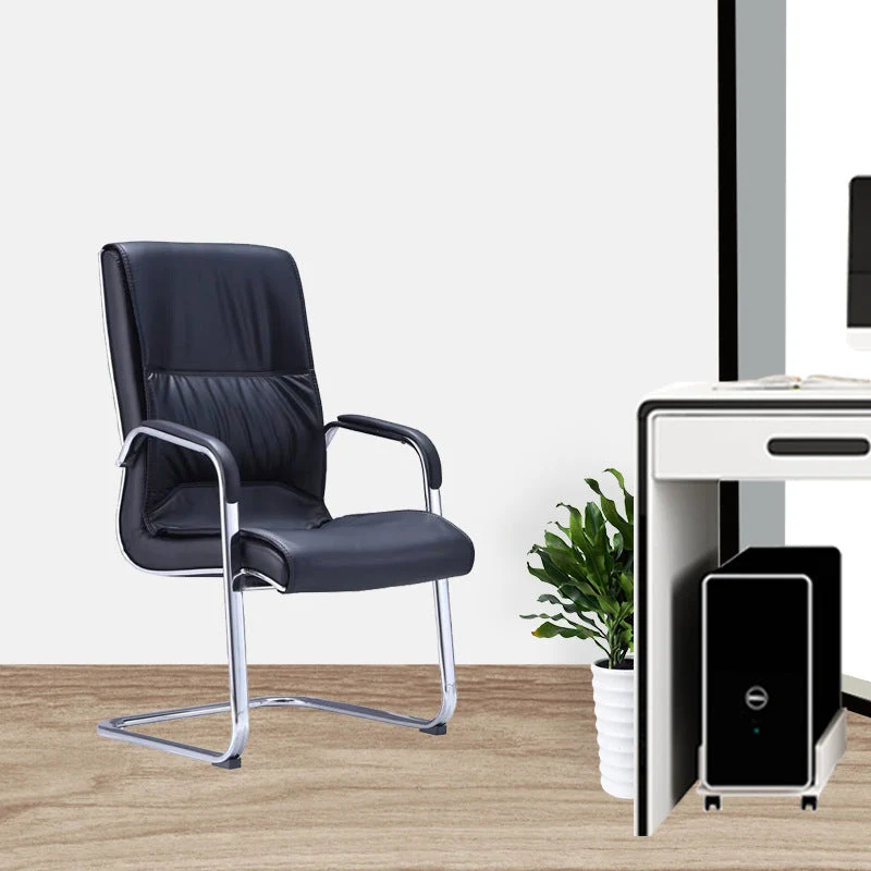 Chaise de travail ergonomique à dossier moyen/haut, chaise de bureau en cuir à bras fixes Clearhalo