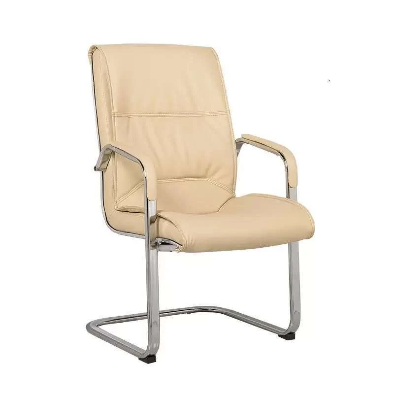 Chaise de travail ergonomique à dossier moyen/haut, chaise de bureau en cuir à bras fixes Clearhalo