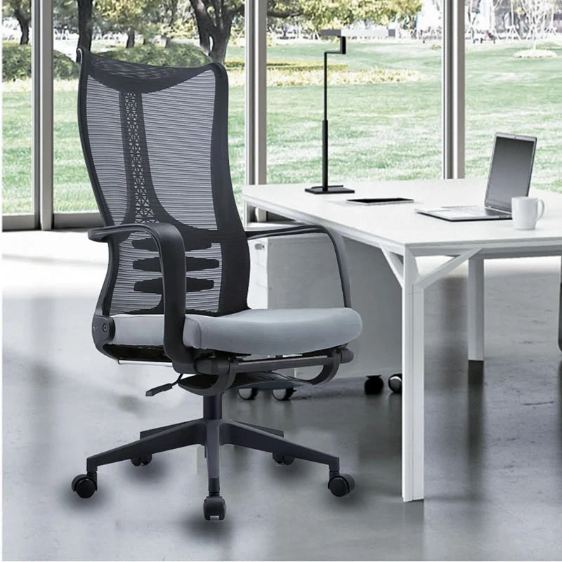 Chaise de travail en maille à dossier moyen, cadre en nylon, chaise de bureau à bras fixe avec roulettes Clearhalo