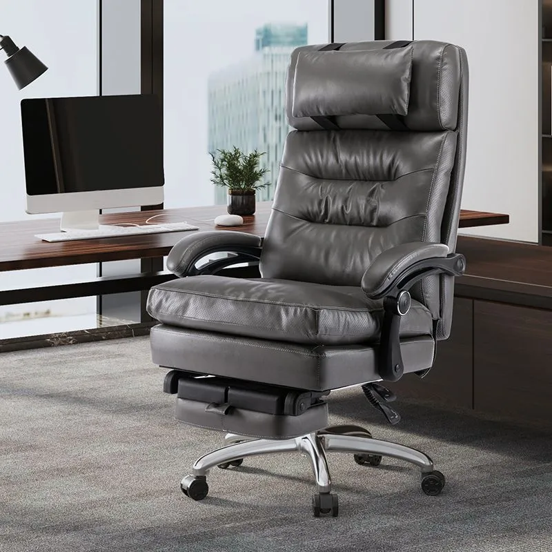 Chaise de travail moderne réglable en hauteur, chaise de bureau en cuir avec roulettes Clearhalo