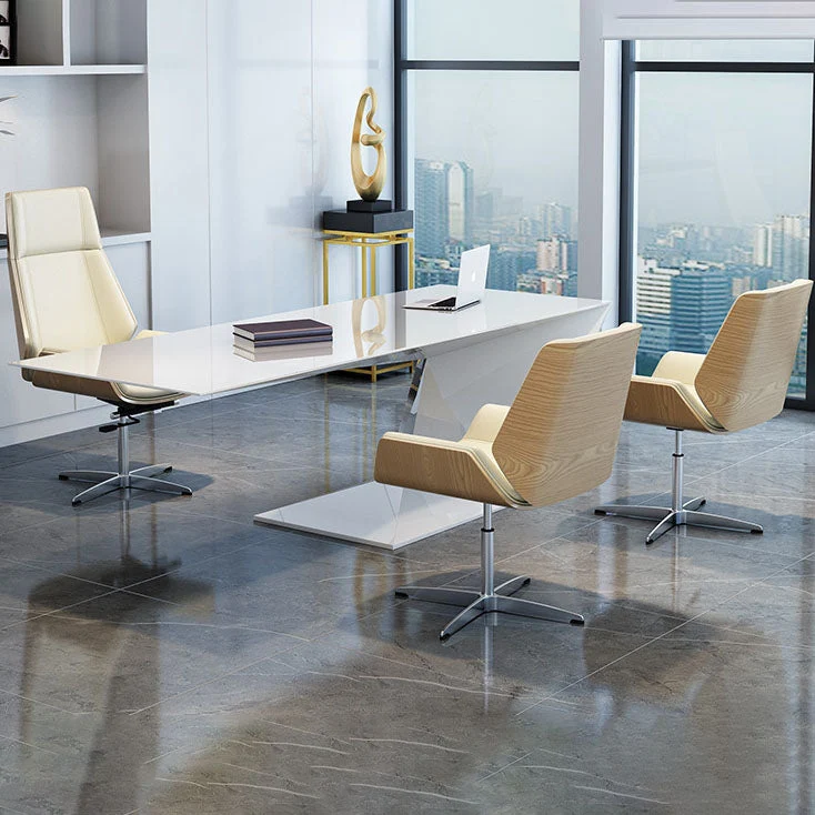 Chaise de travail pivotante de style moderne, chaise de bureau en similicuir avec accoudoirs fixes Clearhalo
