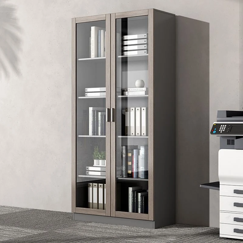 Classeur en bois et verre, étagères de rangement verticales, classeur contemporain Clearhalo