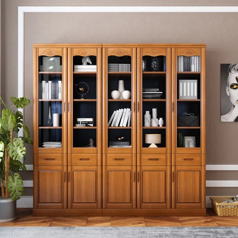 Classeur contemporain à cadre en bois d'hévé, classeur vertical avec étagères Clearhalo