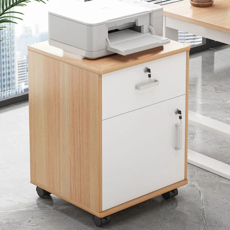 Classeur moderne avec serrure en bois, classeur de rangement avec roulettes Clearhalo