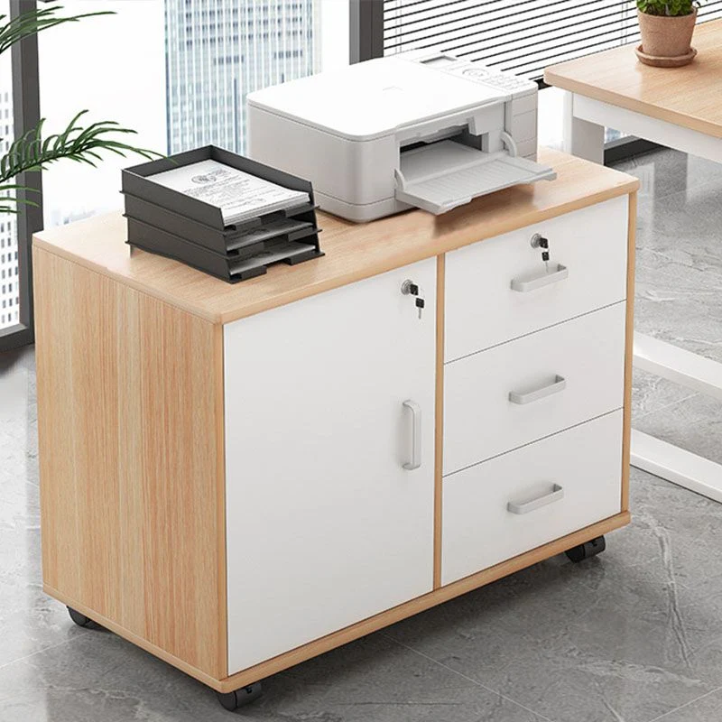 Classeur moderne avec serrure en bois, classeur de rangement avec roulettes Clearhalo