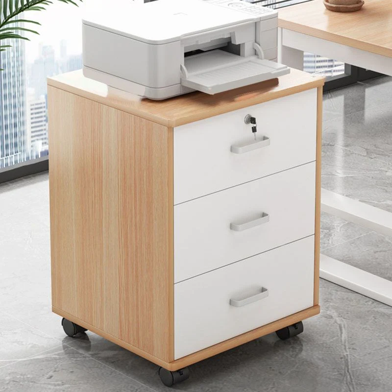 Classeur moderne avec serrure en bois, classeur de rangement avec roulettes Clearhalo